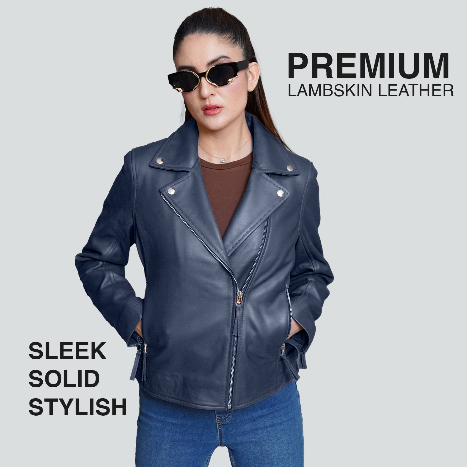 Vintage Blue Leather Jacket Women