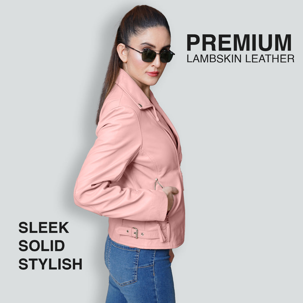 Pink Bomber Leather Jacket Women