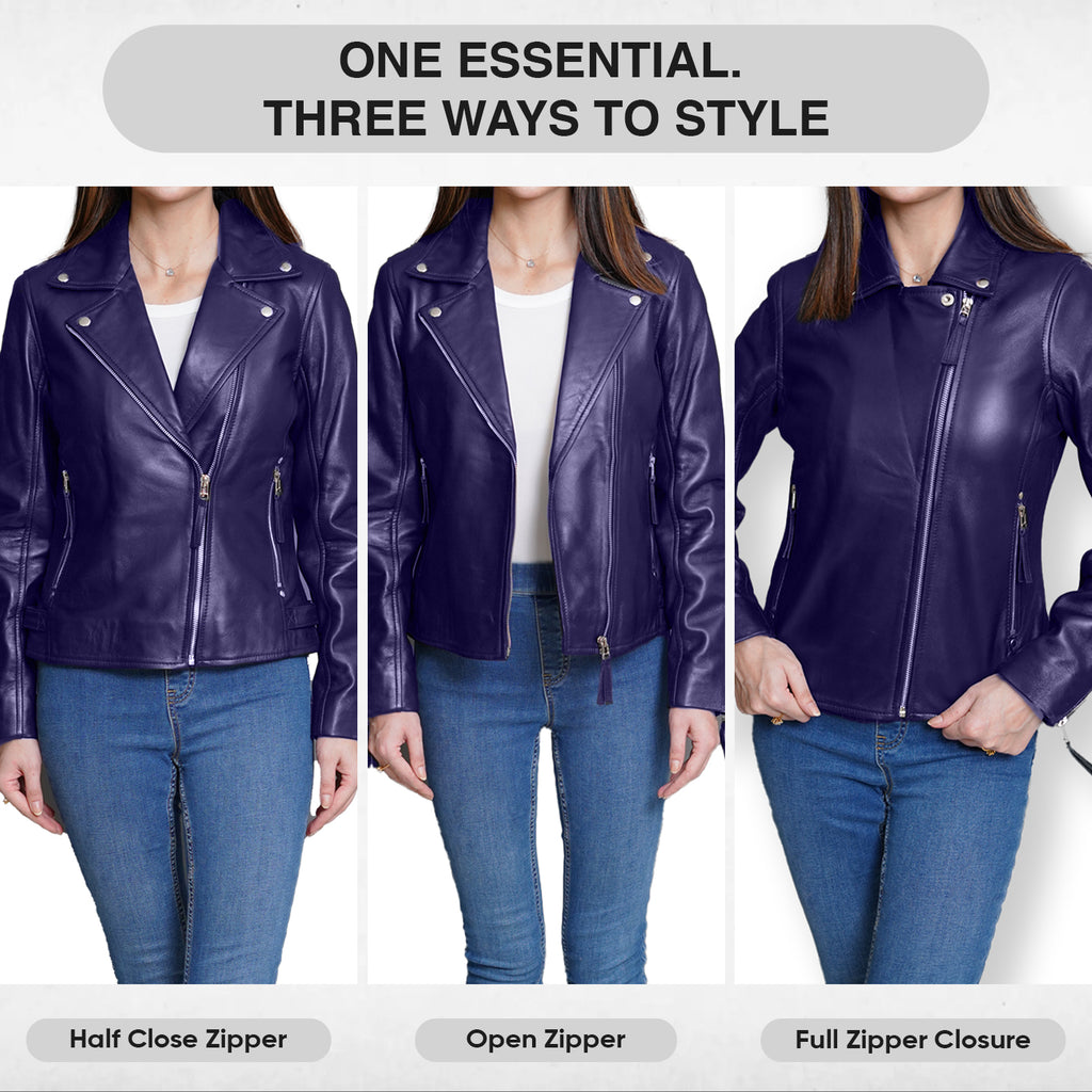 Purple Biker Leather Jacket Women