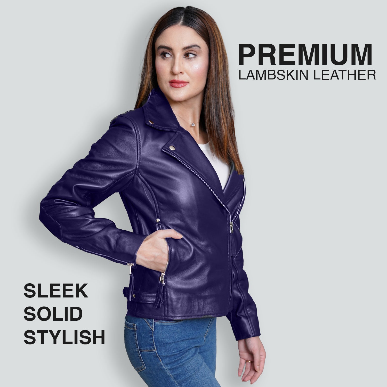 Purple Biker Leather Jacket Women