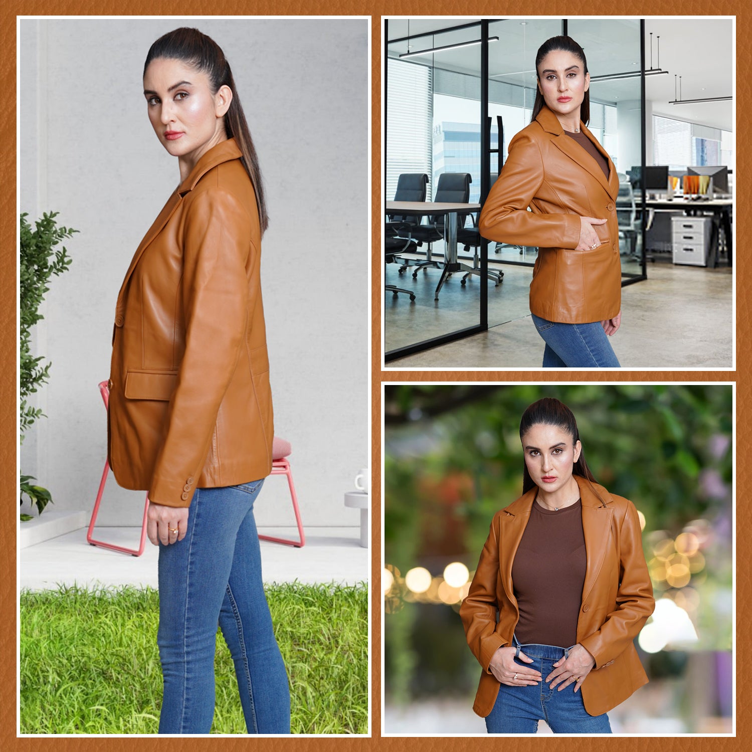 Women Mustard  Leather Blazzer Jacket