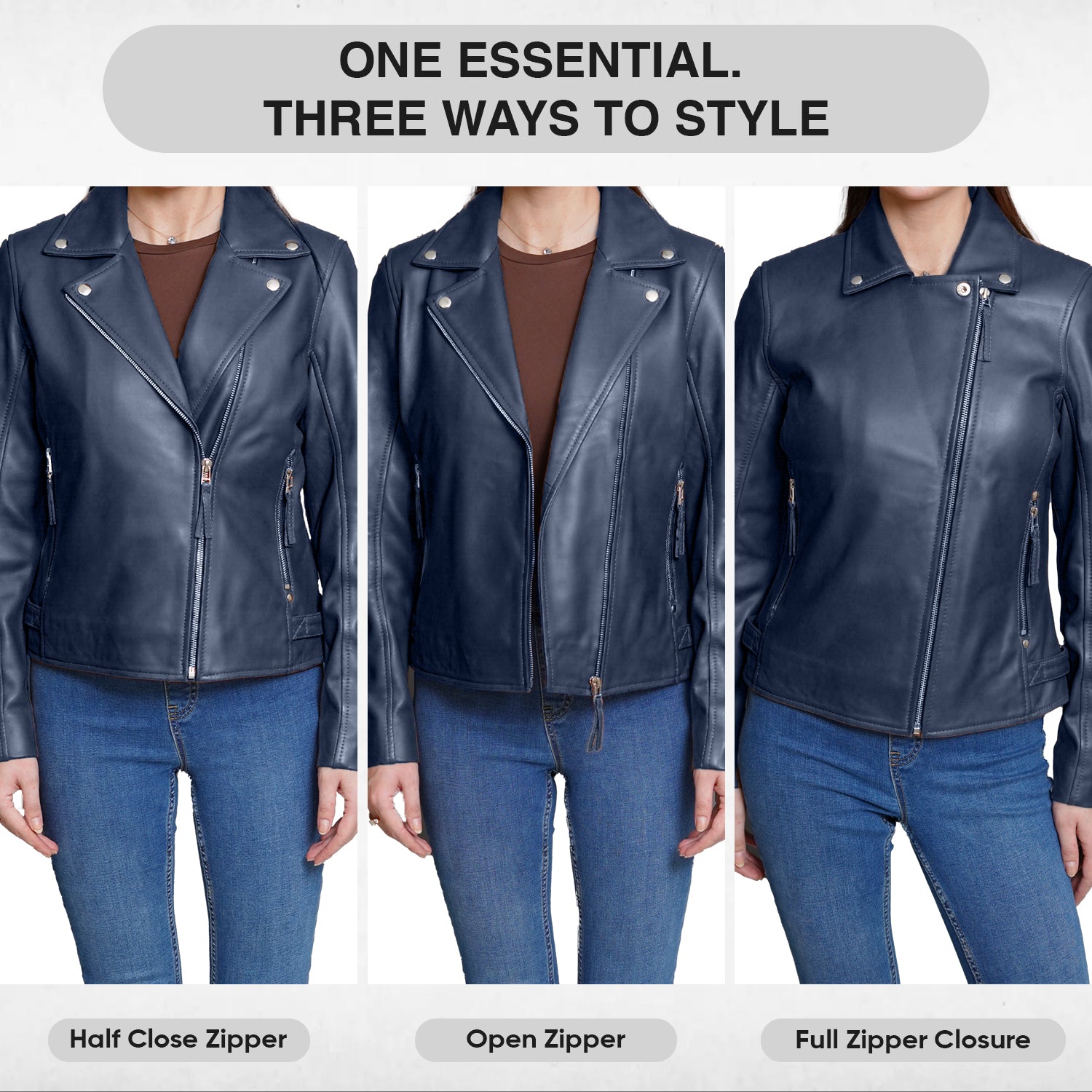 Vintage Blue Leather Jacket Women