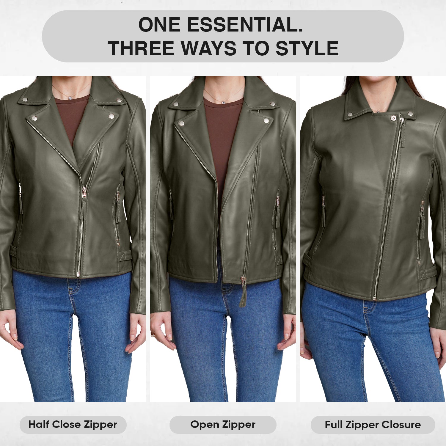 Real Olive Green Leather Jacket Women