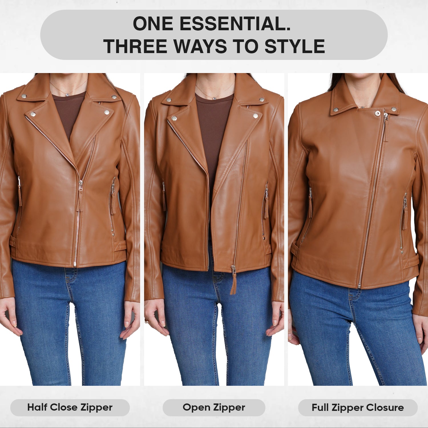 Slim Fit Cognac Leather Jacket Women