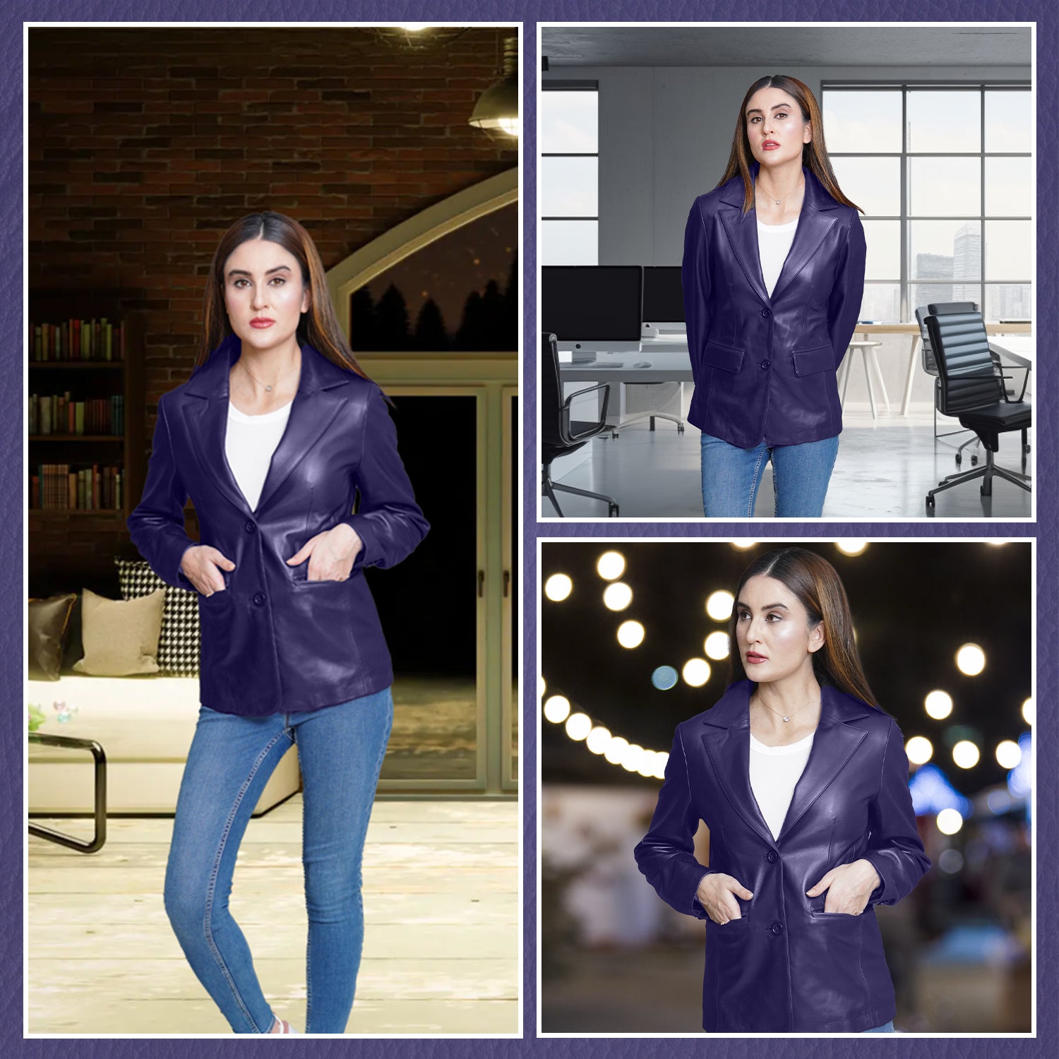 Women Purple Leather Blazzer Jacket