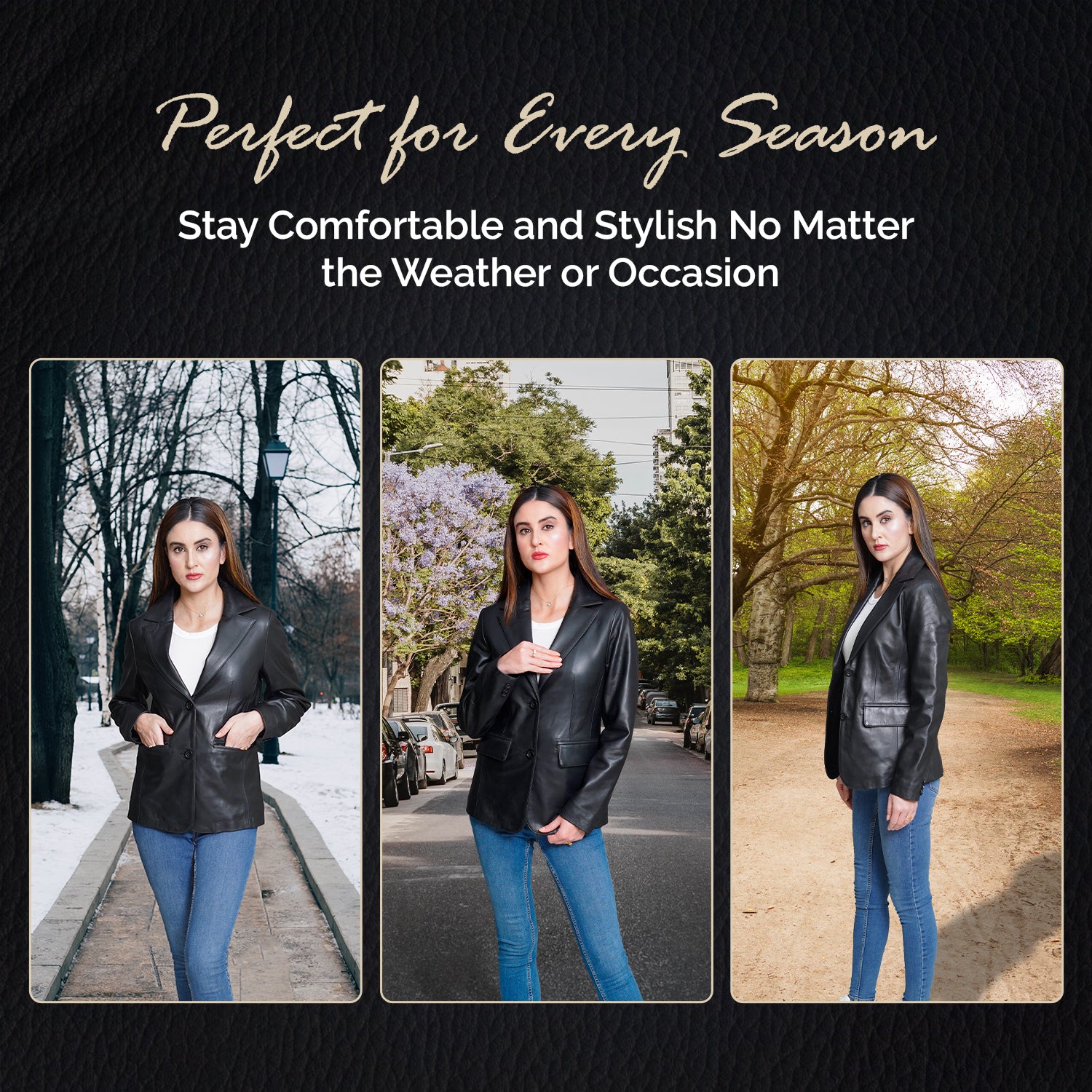 Women Black Leather Blazzer Jacket