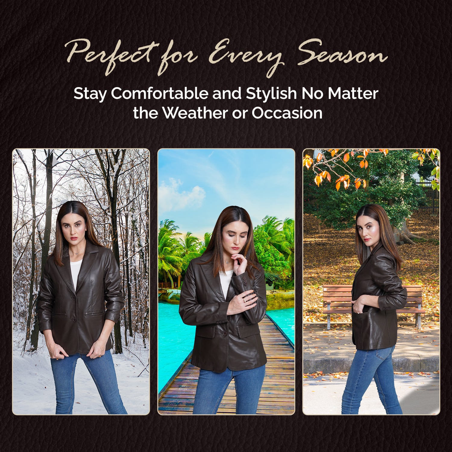Women Brown Leather Blazzer Jacket