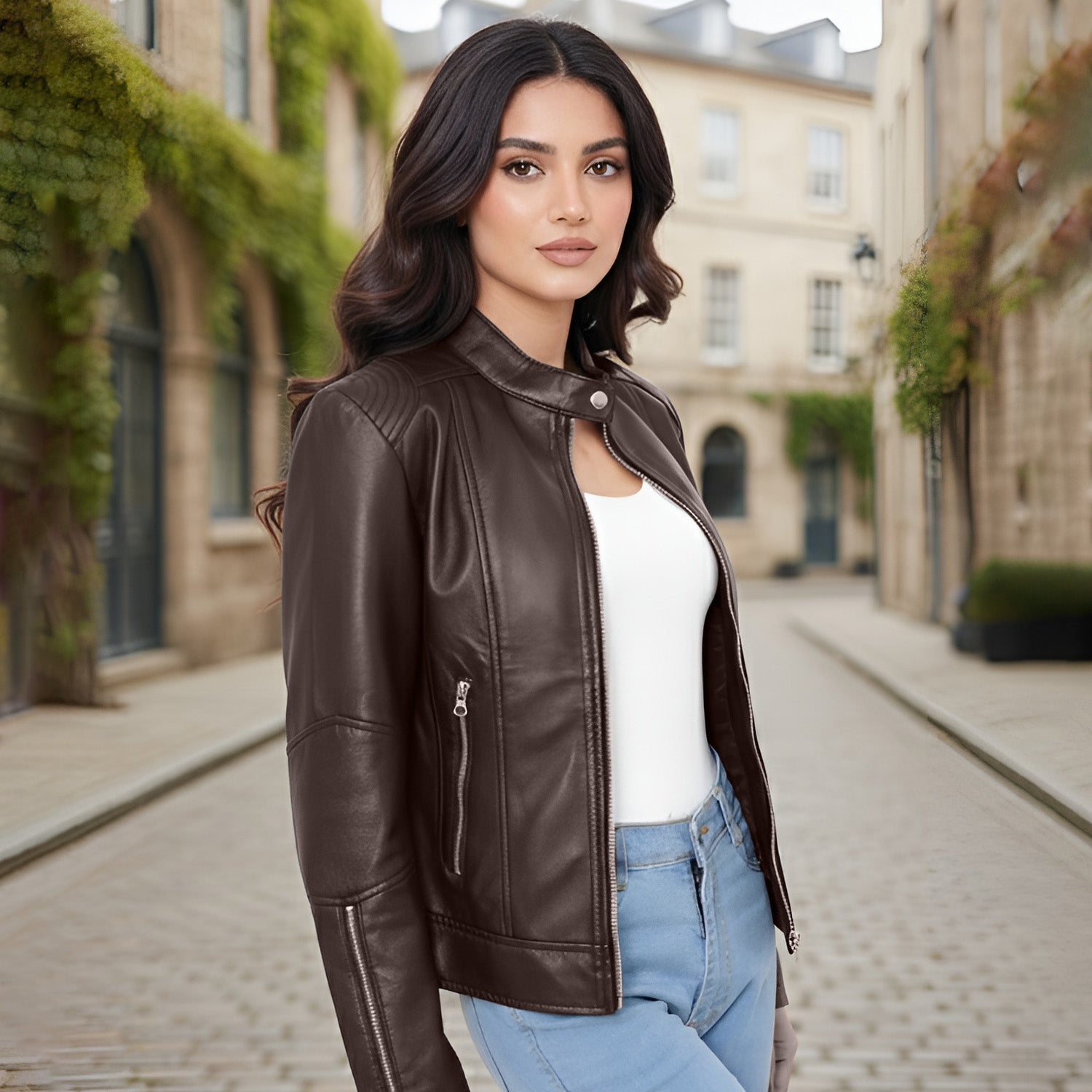 Women Leather Bomber Jacket